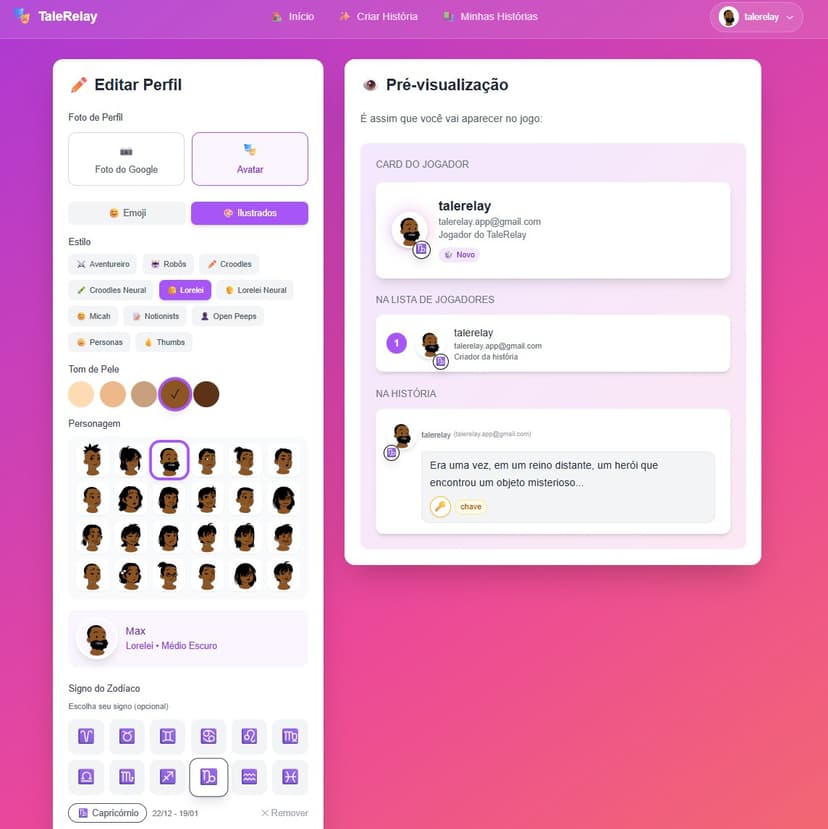 Tela de perfil personalizado